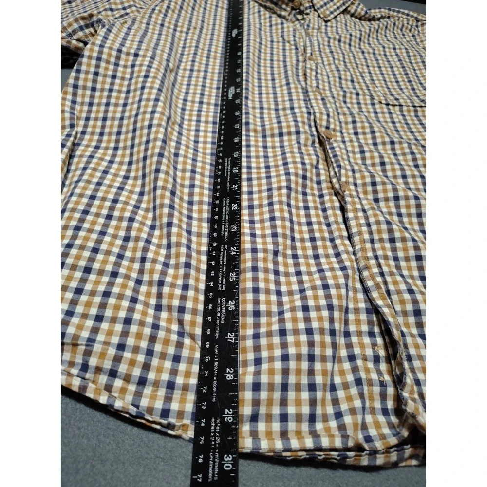 Blue Mountain‎ Shirt Men 2XL Brown Plaid Button Down Office Preppy Short Sleeve